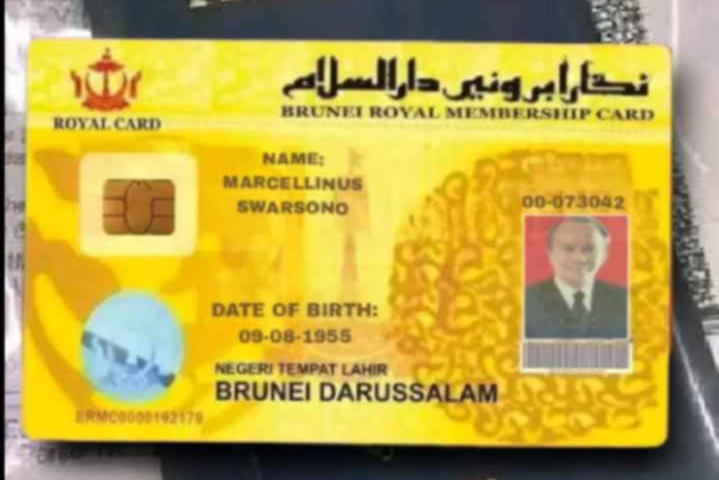FAKE Brunei Royal Membership Card with passport and money in the background